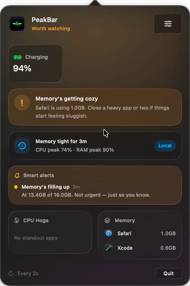 PeakBar screenshot