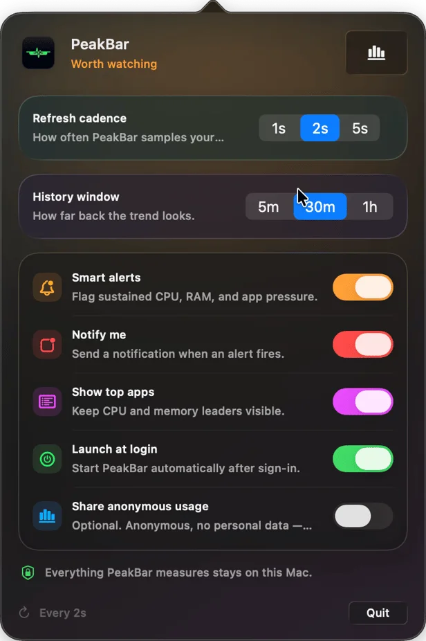 PeakBar screenshot